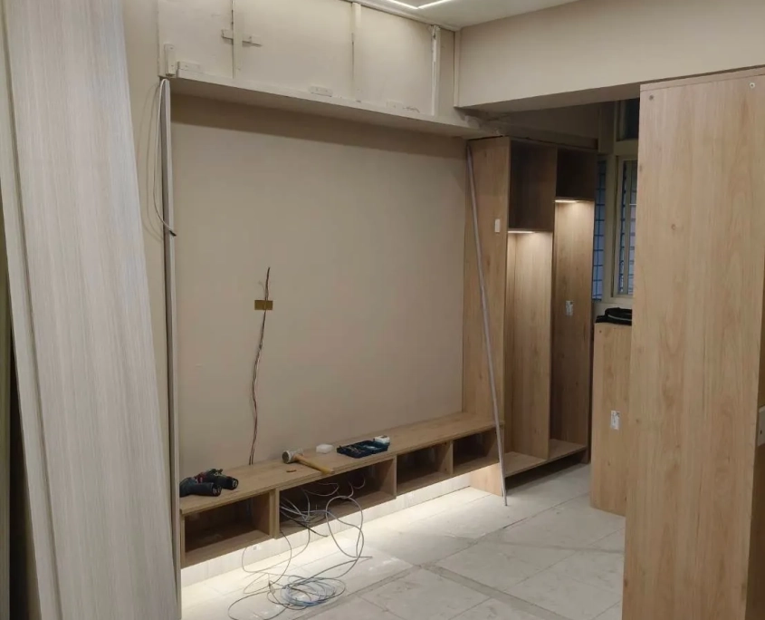 中和自強住宅翻新｜櫃體與電視牆介面