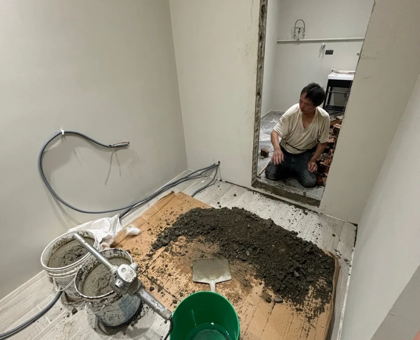 中山合江老屋翻新 08/09 工程專員巡場紀錄:消防測試、泥作二工